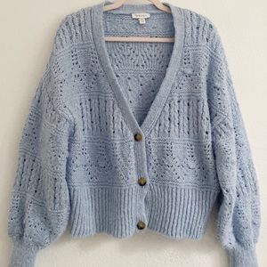 Topshop Textured Knit Crop Cardigan in Baby Blue, Size M
